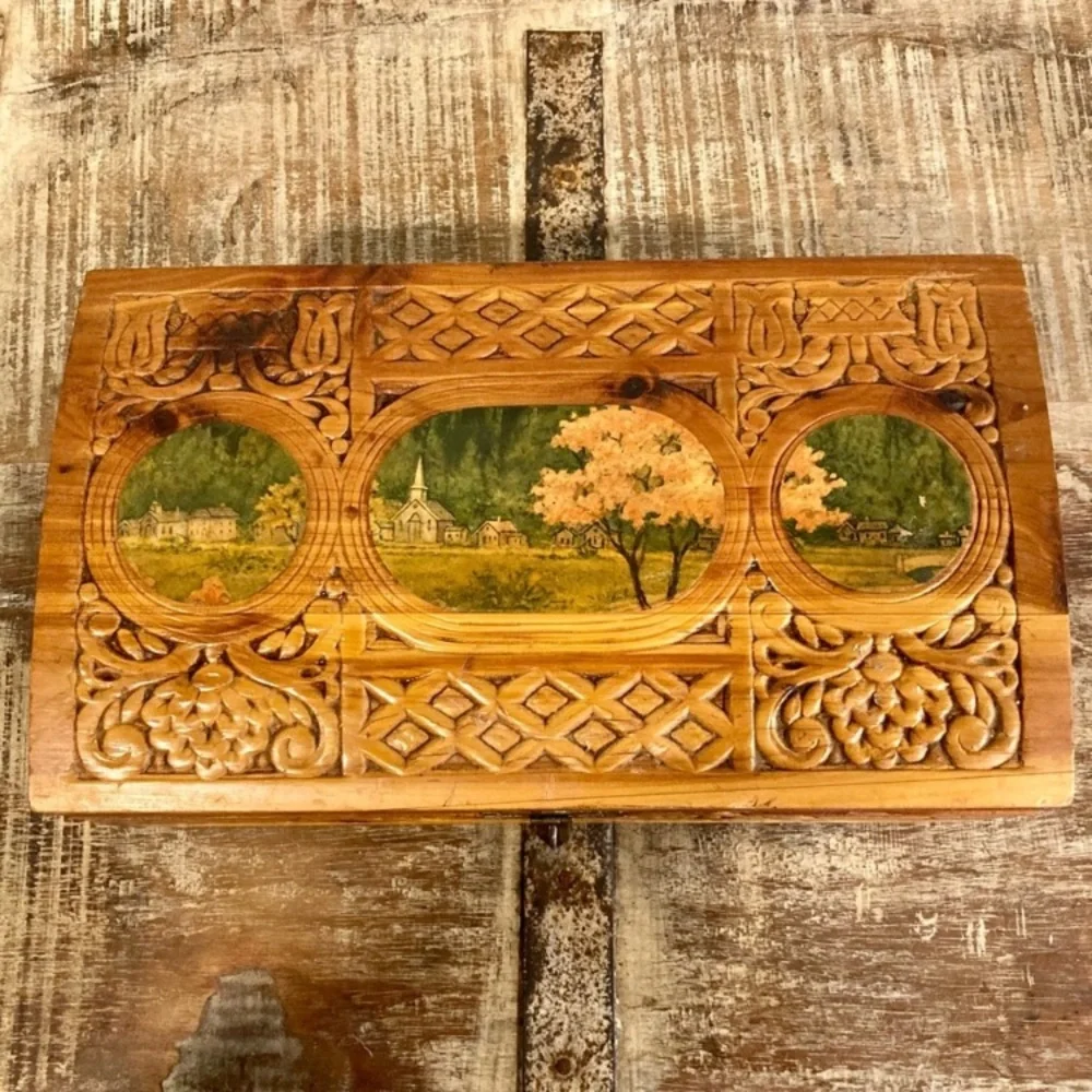 Scenic Carved Wood Box Document Box Glove Box Box Decorative Jewelry Box